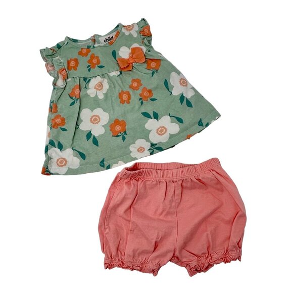 Girl's - 2 Floral Print Outfits, Peach Shorts, Green Floral Shirt -‎ Size 18 M - Picture 6 of 8